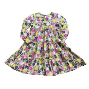 Hanna Andersson Girls Tiered Dress Cotton Multicolored Floral Long Sleeve Sz 6-7